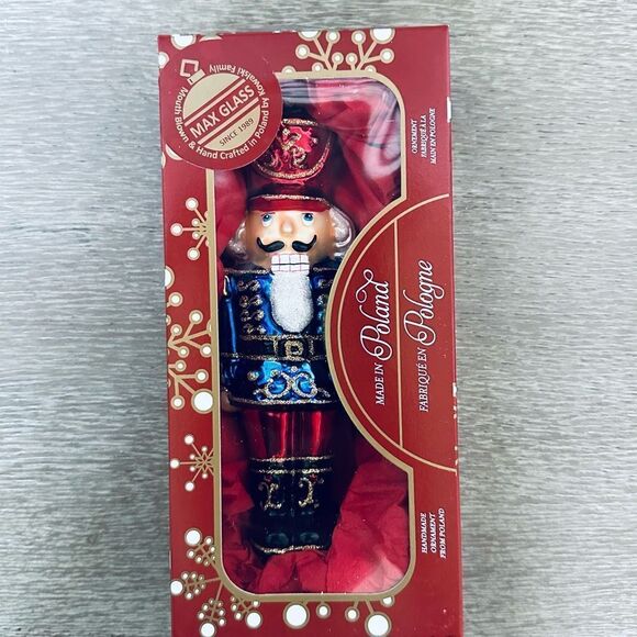 Christmas Polish Nutcracker Mouth Blown Glass Holiday Ornament - Picture 2 of 3